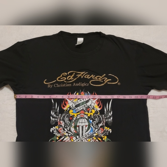 Y2K Vintage Ed Hardy "Death Before Dishonor" T-Shirt Authentic Serialized Tag XL - Picture 4 of 9